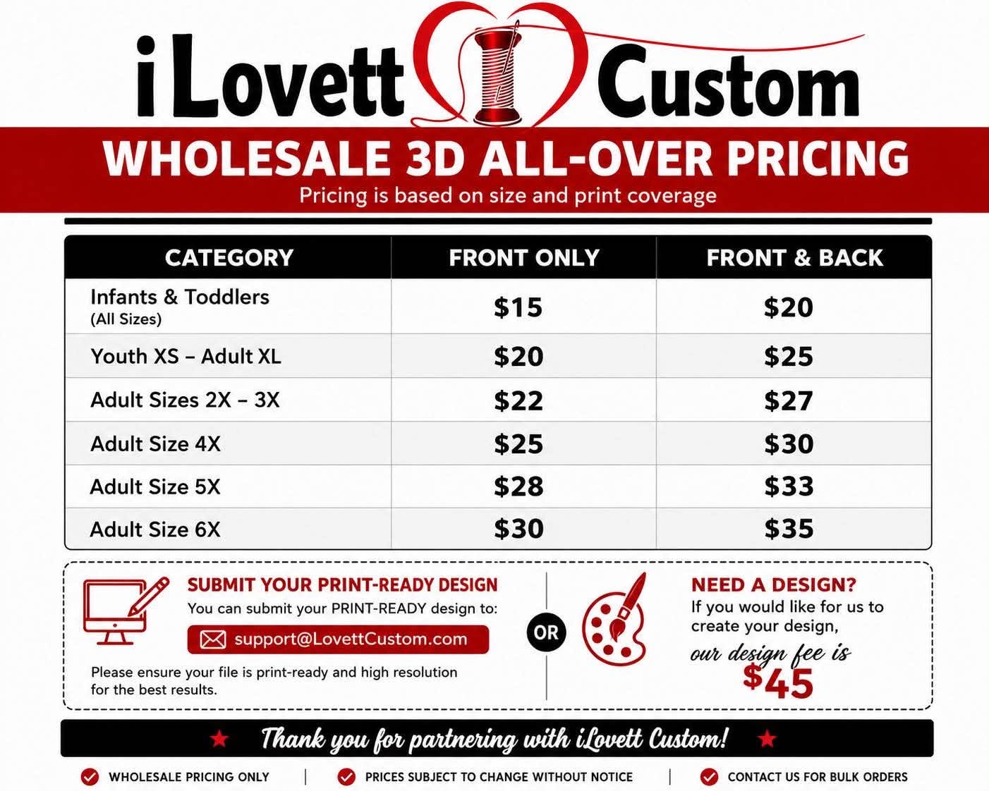 Wholesale 3D All-Over Printing